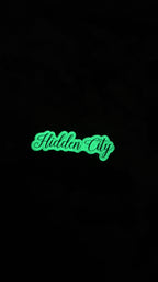 Escondido &amp; Hidden City Hat Clips (negro con fondo blanco que brilla en la oscuridad)